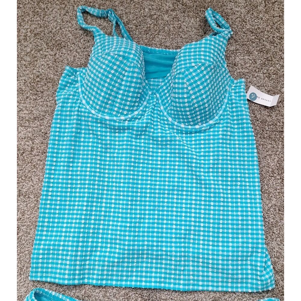 Lane Bryant Teal Gingham Balconette Tankini Top 42C and Swim Skirt 24 Set - Picture 2 of 12